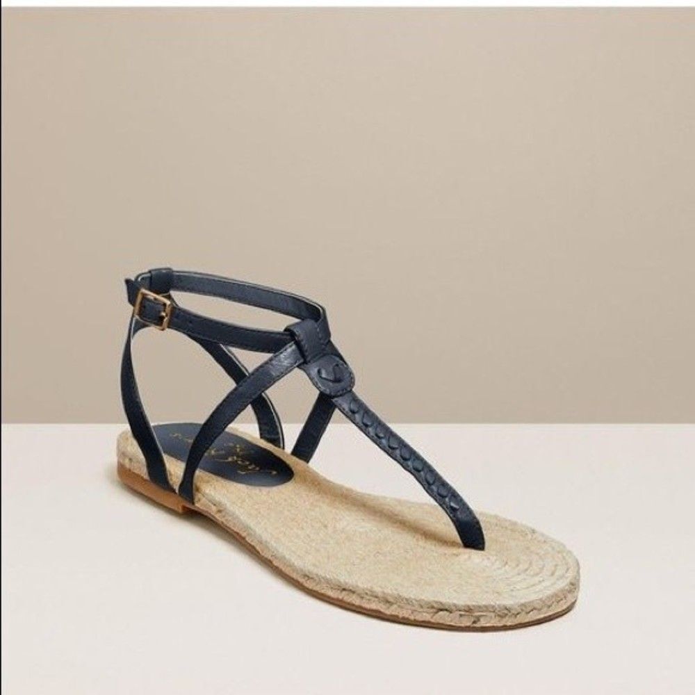 NEW Jack Rogers Evie Midnight Blue Leather Espadrille Thong Sandals 8.5